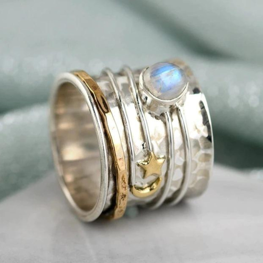 Stern und mond mondstein spinner ring