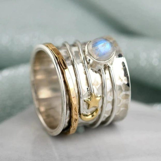 Stern und mond mondstein spinner ring