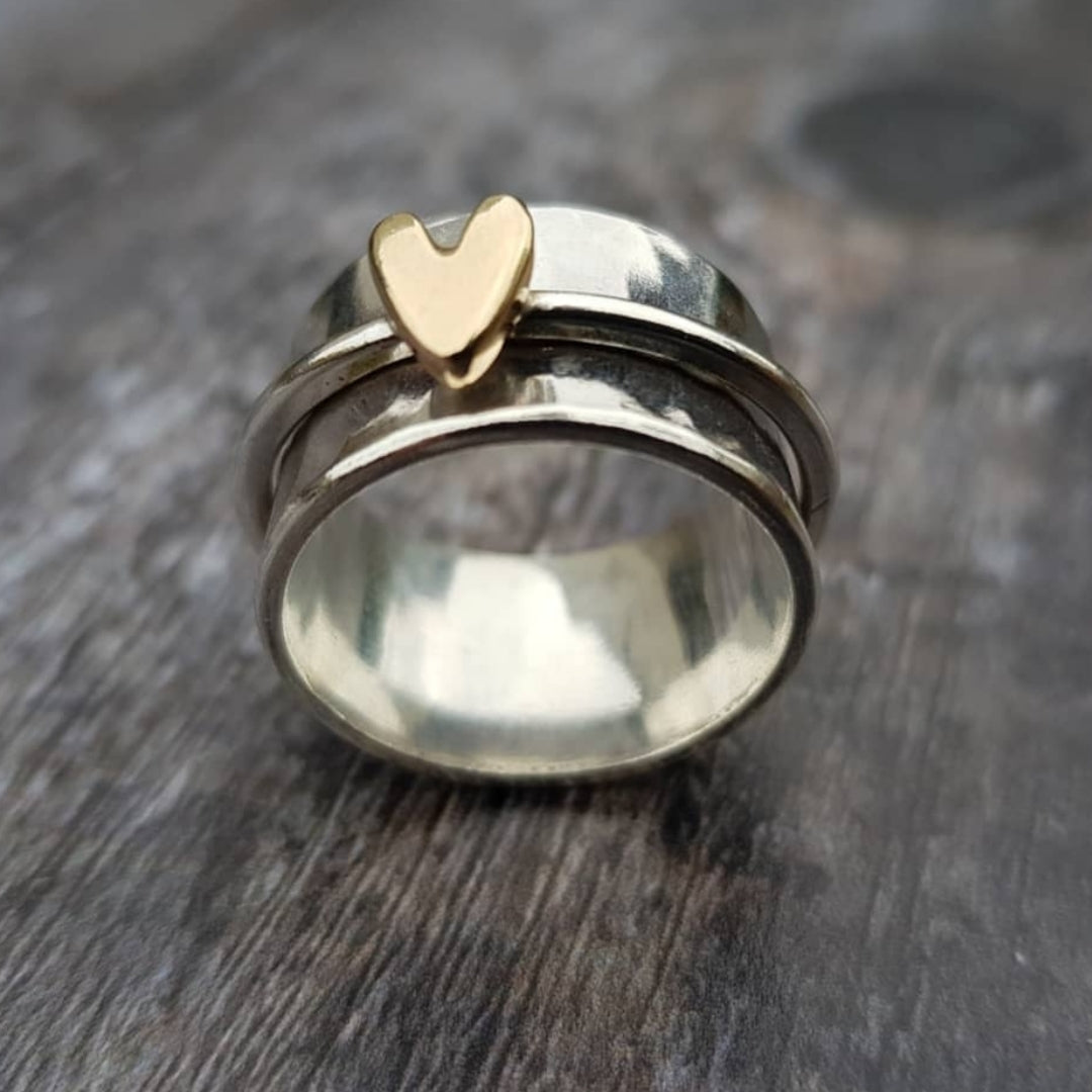 Vintage goldener herz silber ring