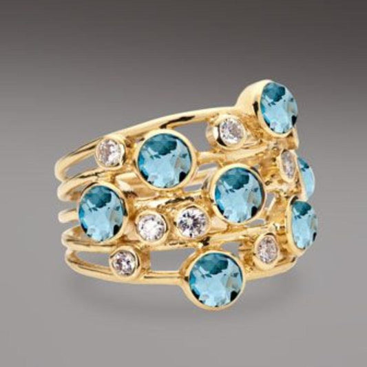 Vintage-ring aus blauem zirkonia-gold