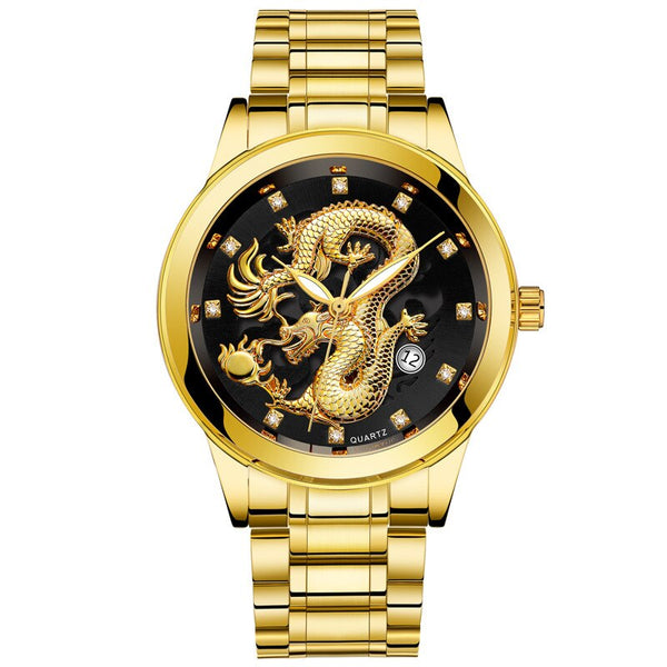 Omar - Ultraflache Goldene Drachen Uhr