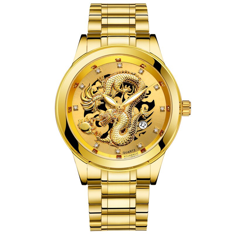 Omar - Ultraflache Goldene Drachen Uhr