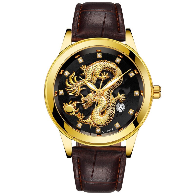 Omar - Ultraflache Goldene Drachen Uhr