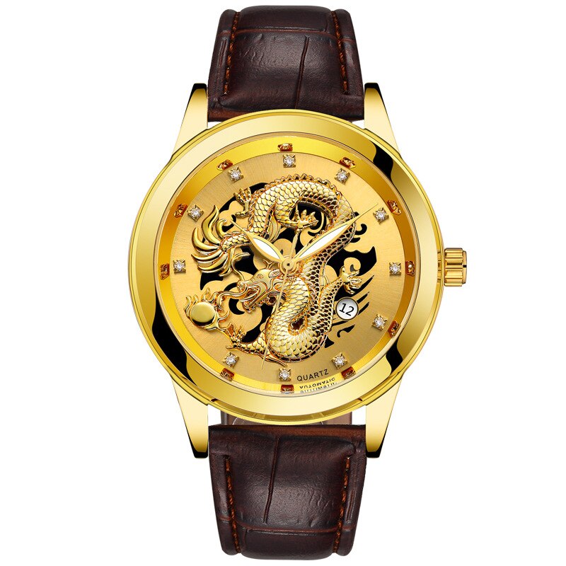 Omar - Ultraflache Goldene Drachen Uhr