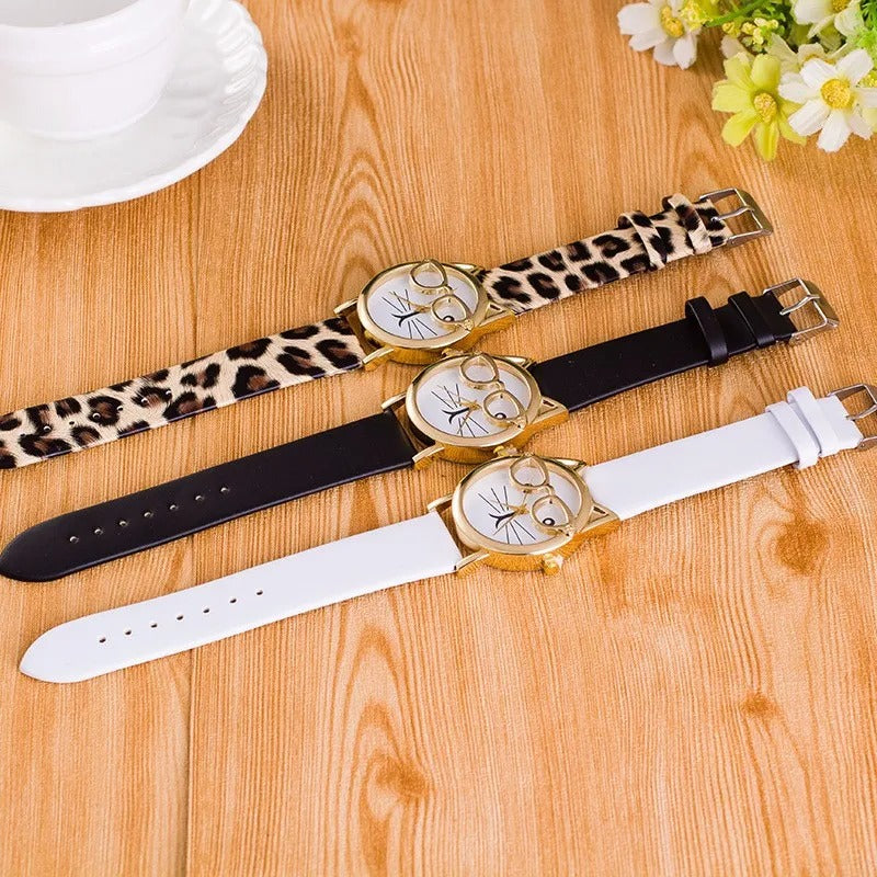 Amira - Leopard Lederarmband Uhr